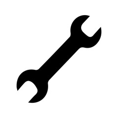 Black Wrench Icon Representing Maintenance and Plumbing Repair Tool in Minimal Flat Design