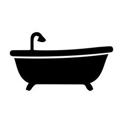 Classic Bathtub Icon with Faucet in Silhouette – Elegant Bathroom Fixture Illustration for Hygiene, Relaxation, and Interior Design