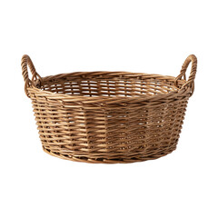 Obraz premium Empty wicker basket with handles isolated