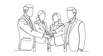 Teamwork Unity A One Continuous Line Illustration of Business People Joining Hands