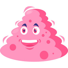 Funny Pink Abstract Monster Shape with Happy Face and Big Smile Colorful Cartoon Eyes and Dots on Transparent Background