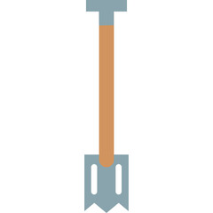 Flat Design of a Garden Shovel Tool with Brown Handle and Gray Metal Head on a Transparent Background