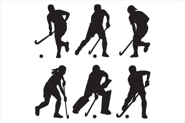 Hockey Players Silhouette Set  Sport Action Poses Vector Design