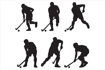 Hockey Players Silhouette Set  Sport Action Poses Vector Design