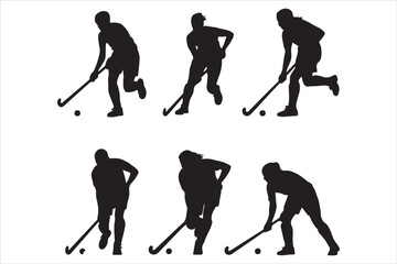 Hockey Players Silhouette Set  Sport Action Poses Vector Design