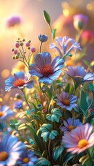 Fototapeta premium Enchanting Floral Delight A Captivating Bloom Display in Shimmering Soft Light, Evoking Serenity and Natural Beauty