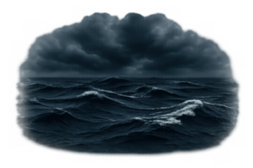 Stormy ocean displaying dark waves under a dramatic cloudscape, symbolizing danger, force, and power