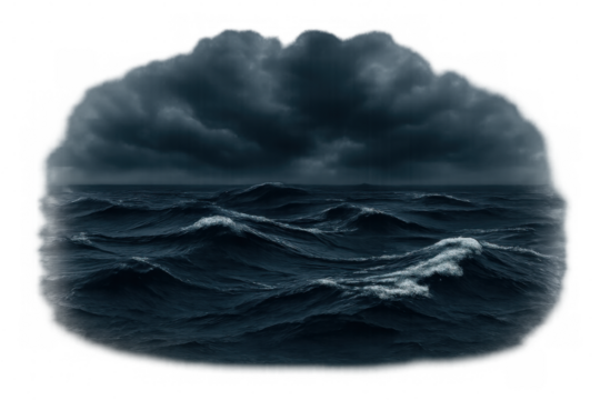 Stormy ocean displaying dark waves under a dramatic cloudscape, symbolizing danger, force, and power