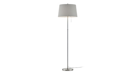 Contemporary standing floor lamp with silver base and light gray shade for interior design. isolated PNG with Transparent Background
