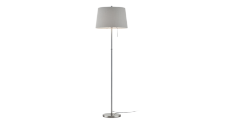 Contemporary standing floor lamp with silver base and light gray shade for interior design. isolated PNG with Transparent Background