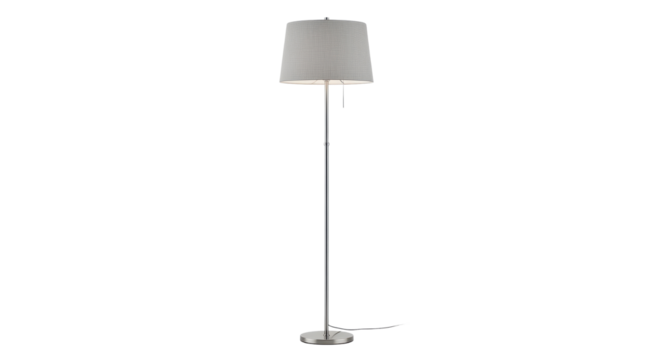 Contemporary standing floor lamp with silver base and light gray shade for interior design. isolated PNG with Transparent Background - Powered by Adobe
