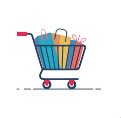 Shopping Cart with Colorful Bags and Gifts ,Shopping Cart with Gift Boxes and Colorful Bags