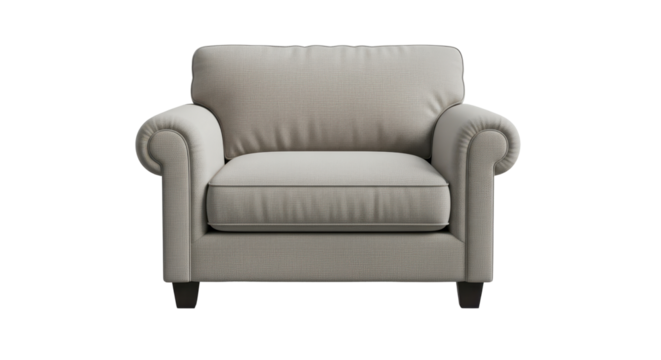 Classic comfortable beige fabric armchair or single seater sofa for interior design visualization isolated PNG with Transparent Background