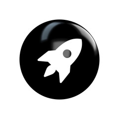 white rocket icon on black glossy rounded button