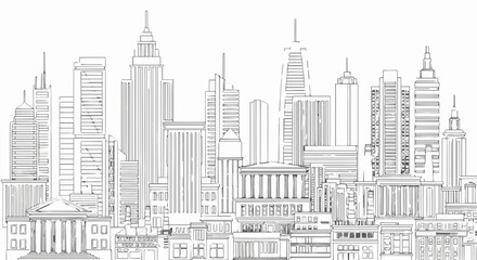 City skyline illustration, capturing the essence of urban architecture and modern cityscape