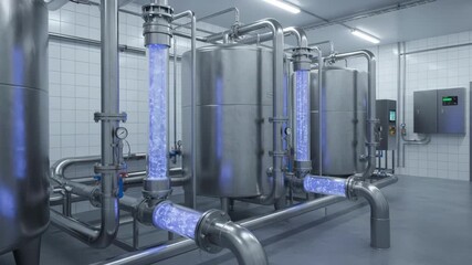 Medium shot of ultraviolet light equipment disinfecting water in a modern purification plant to maintain highquality standards.
