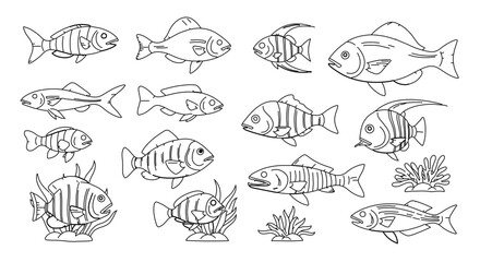 A delightful collection of various fish species, showcasing their unique shapes and sizes