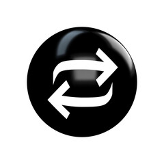 White arrow transfer on black glossy rounded button