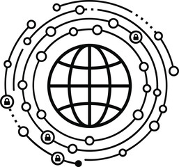 Global secure network connection icon internet security data protection concept line art vector