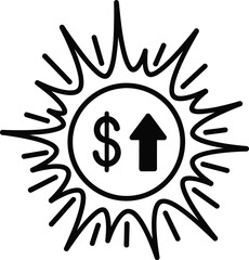 Financial Growth Explosion Icon Dollar Sign with Upward Arrow in Burst Shape Black Line Art Vector