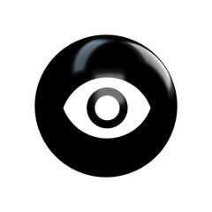 white eye icon on metal black glossy button