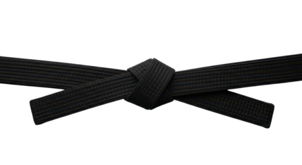 Traditional black belt knot symbolizing mastery, success, and discipline in martial arts. isolated PNG with Transparent Background