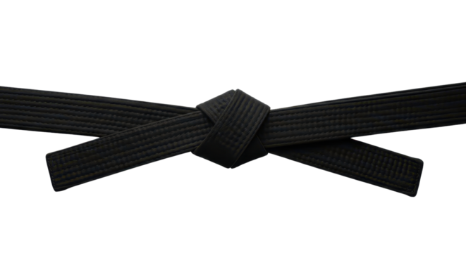 Traditional black belt knot symbolizing mastery, success, and discipline in martial arts. isolated PNG with Transparent Background