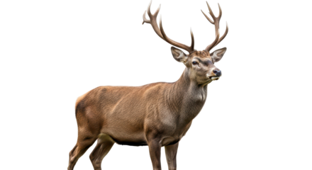 Adult male red deer stag with large impressive antlers for wildlife and nature themes isolated PNG with Transparent Background