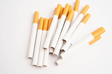 Cigarette, roll tobacco in paper with filter tube, No smoking.