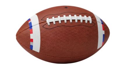 Classic brown leather American football with white laces used for competitive sports games. isolated PNG with Transparent Background