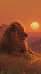 Majestic lion at sunset