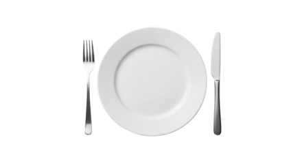 Clean dinner setting with utensils for restaurant menus or food service design isolated PNG with Transparent Background