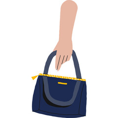 Hand Holding A Blue Handbag With A Gold Zipper And Detailing On A White Background Minimalist Style Illustration