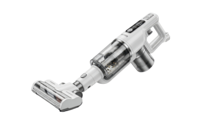 Modern cordless stick vacuum cleaner isolated product shot for home appliance marketing. isolated PNG with Transparent Background