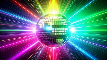 Disco ball spinning with colorful light trails, nightlife and party atmosphere, festive celebration, abstract design with radiant effect. - Powered by Adobe