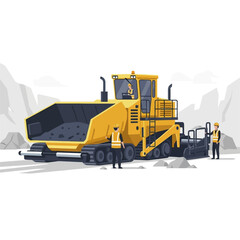 Heavy construction machine paving road with workers present on site.