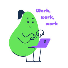 Abstract character. Geometric comic creature emotion. Funny shape works on laptop. Vector illustration