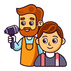 A barber styling a customers hair with a hair dryer