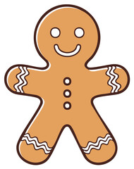 Gingerbread man cartoon illustration. Simple cookie icon with frosting details. Sweet snack symbol