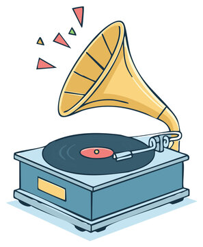 vintage gramophone playing music, cartoon style clip art preview