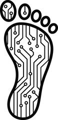 Digital Footprint Icon with Circuit Board Pattern Black and White Vector Illustration