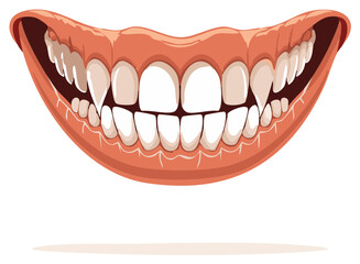 Naklejka premium Wide open smiling mouth with many sharp teeth and prominent gums