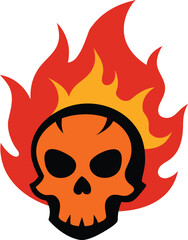  skull on fire with flames vector illustration