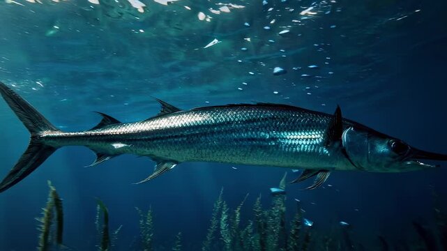 A majestic swordfish gracefully swimming in the deep blue ocean