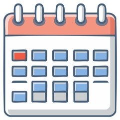 Cartoon calendar illustration with a red highlighted date marker for schedule planning or important events