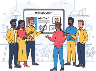 Team Presentation Diverse Group Engaged in Business Meeting.