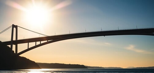 Obraz premium Sleek, dark bridge silhouette against a bright sky, abstract, arch