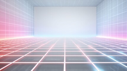 Empty futuristic gridded room