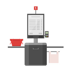 Shop self-service checkout isolated on white background. Cash machine with monitor. Vector stock