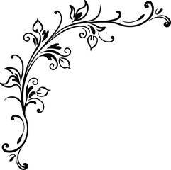 Abstract vector floral background design with elegant black silhouette butterflies, swirls, and delicate leaf ornaments